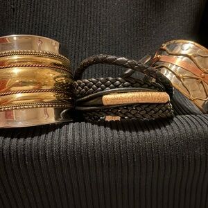 Black Braided Leather Bracelet with Gold Accent - Men's Accessory